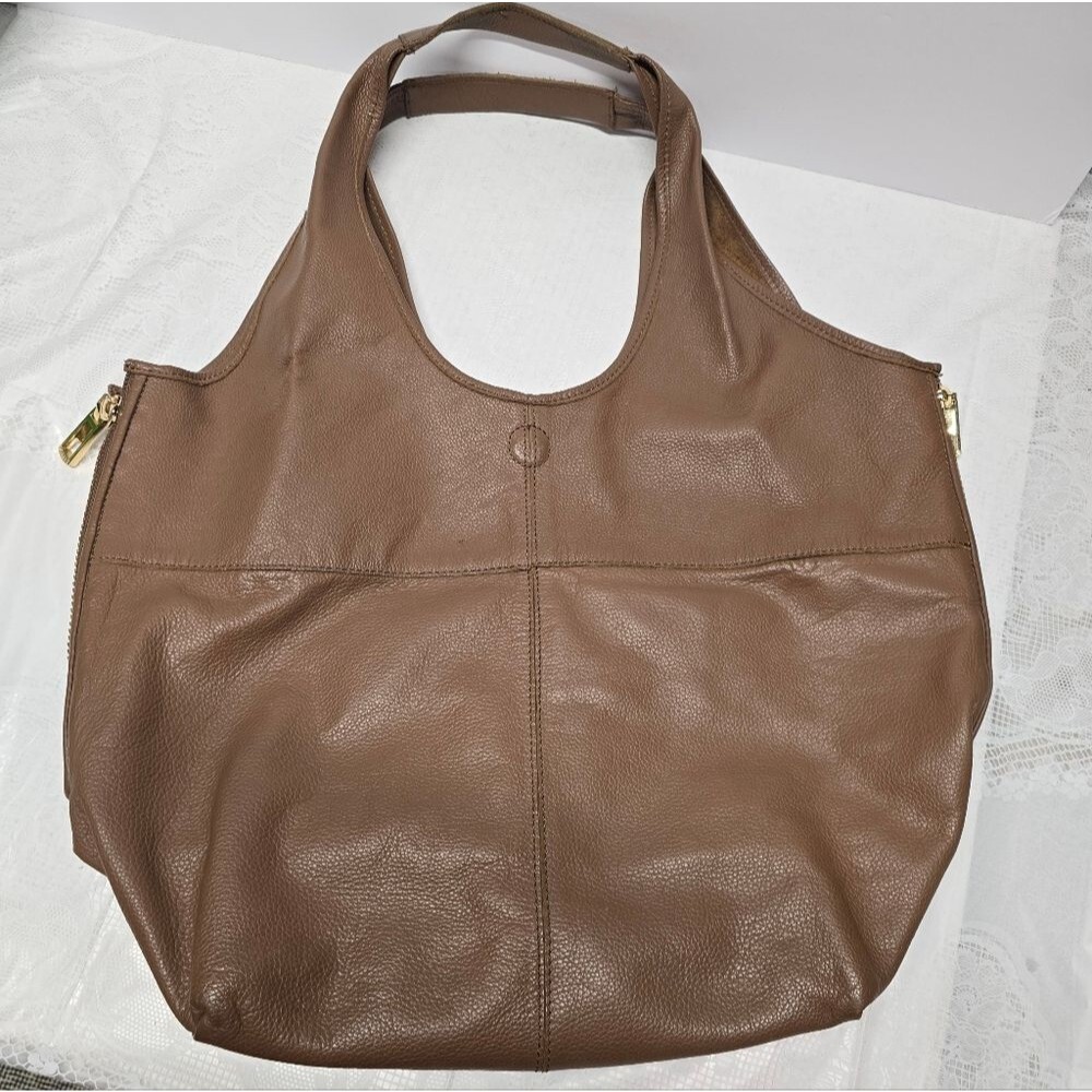 STEVEN by STEVE MADDEN Genuine Brown Leather Expandable Large Hobo Bag Boho Chic